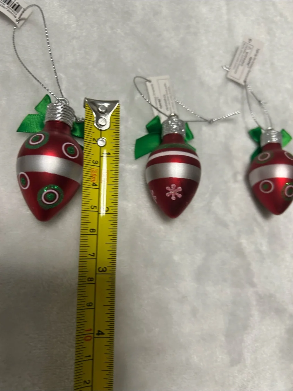 Vintage Ganz Christmas 4 ornaments small red sliver green light bulbs Alex Frank